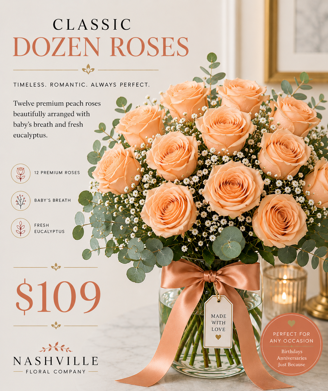 Classic Dozen Roses — ($109)
