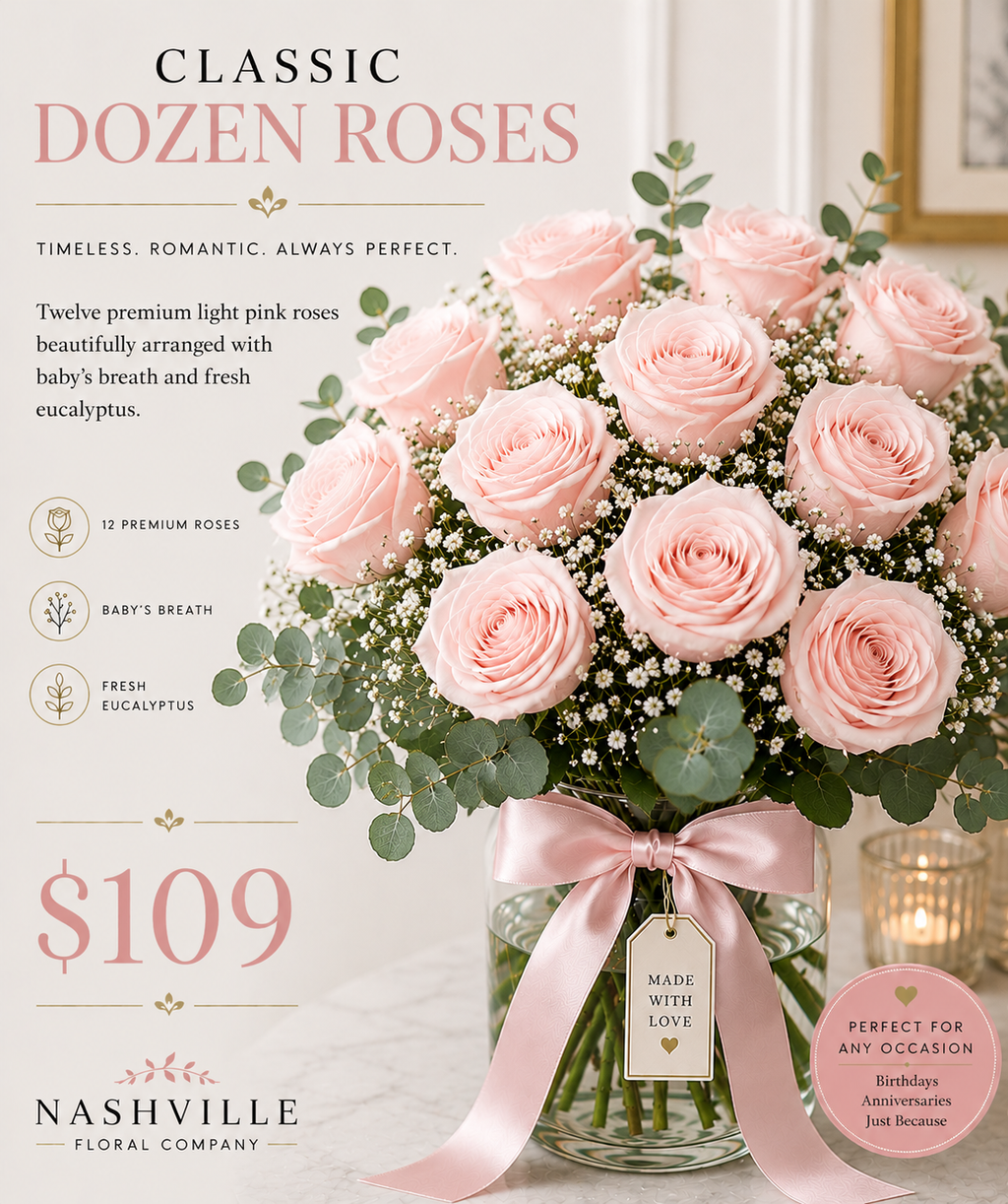 Classic Dozen Roses — ($109)